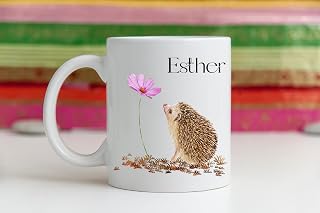 Personalised Name Cute Woodland Hedgehog Mug Cup White Forest Watercolour animal Coffee Tea Novelty Gift Present Nature
