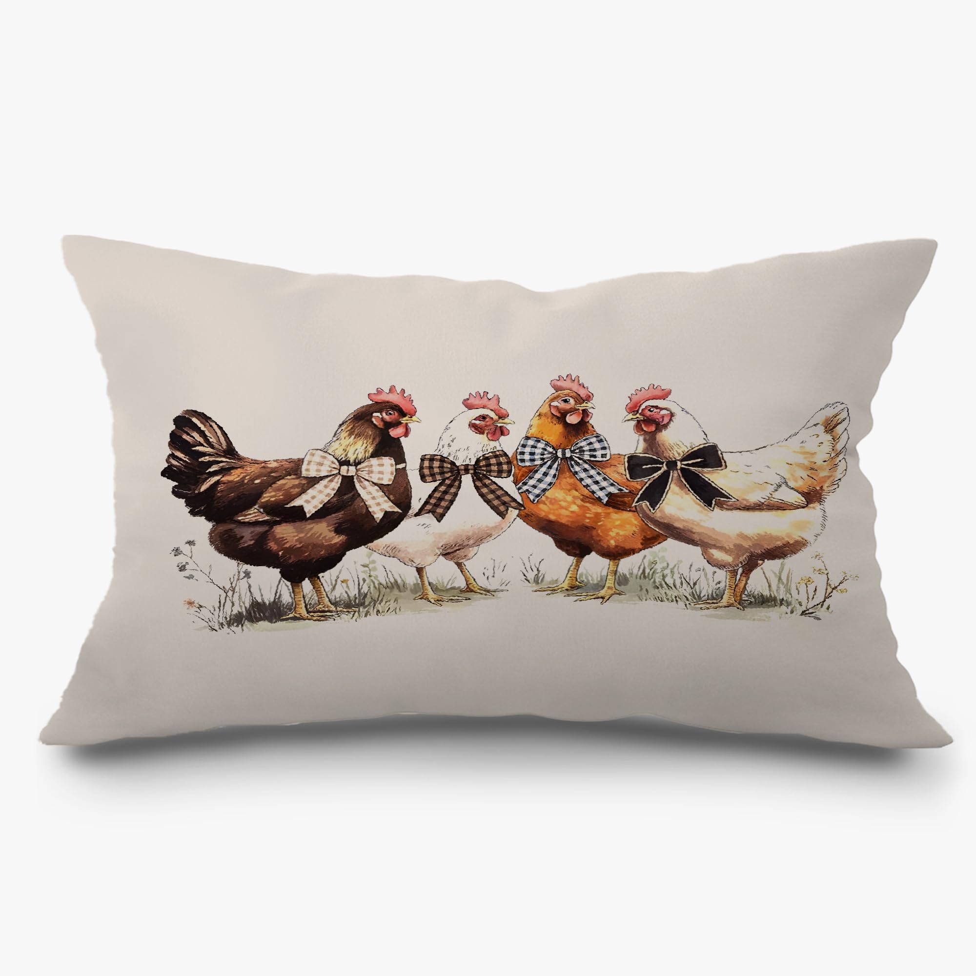 Exqcom Farmhouse Chicken Lumbar Pillow Covers 12x20 Inch Chicken Lover Gifts for Women Farmhouse Chicken Decor