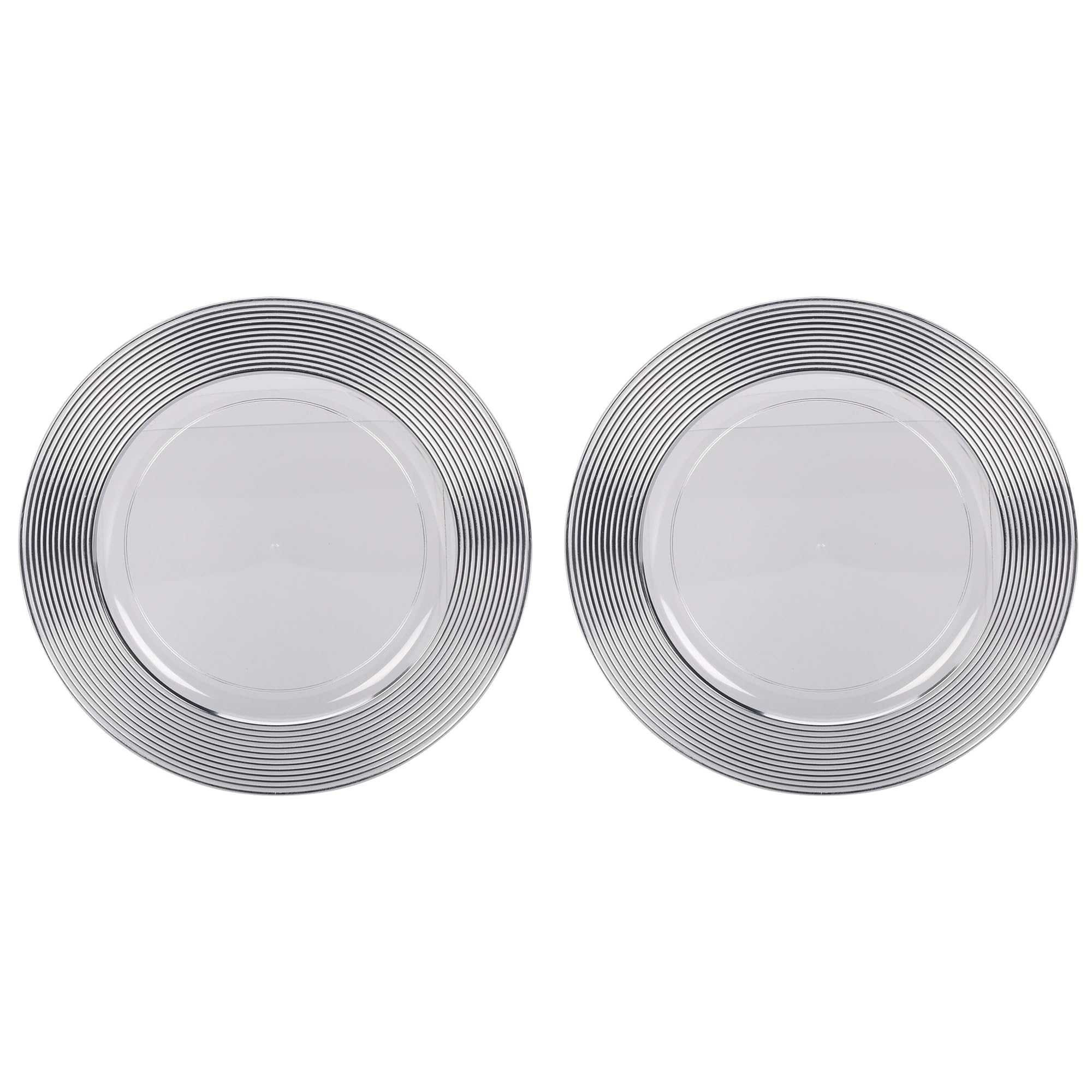 Koopman Clear Charger Plates Pack of 2 33cm Plastic Metallic Rim Dining Table Setting Lunch Dinner Plates Reusable for Christmas Party Celebrations Dining Décor (Silver - Circular Lined)