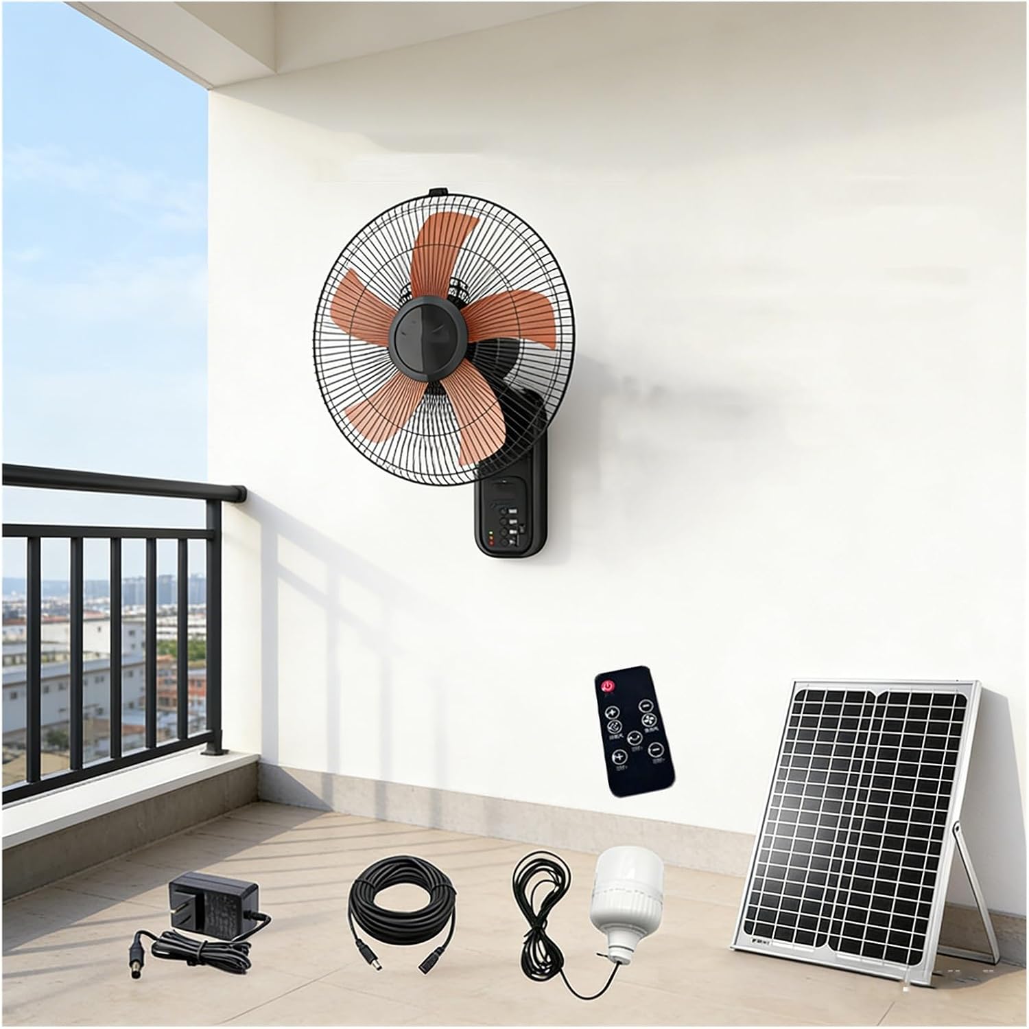 12V/23W Wall-Mounted Solar Fan, Aluminum Alloy Blades, Wide-Angle Oscillation, 16.9 X 21.7in Fans, Multiple Speed Setup, Includes Mounting Bracket