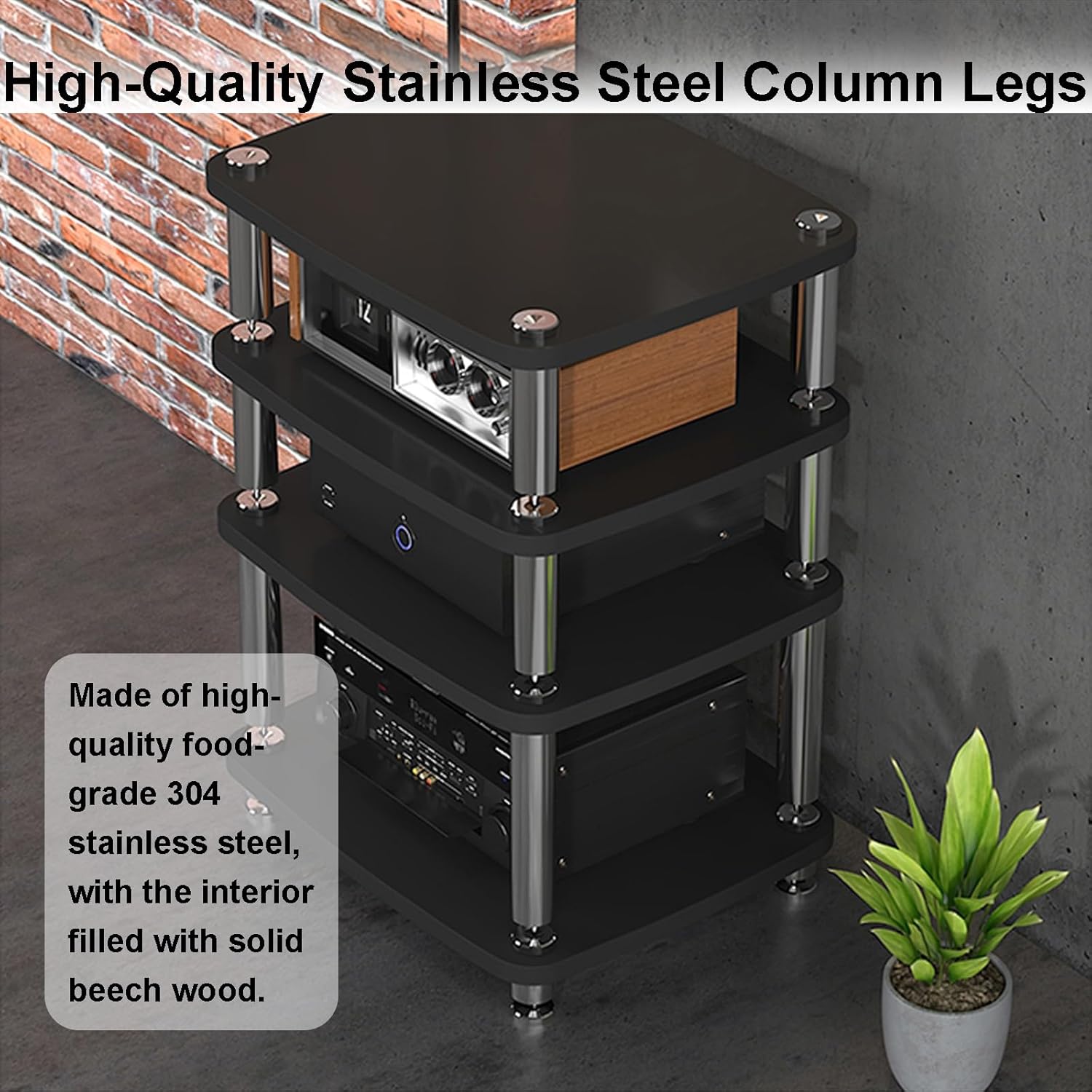 Speaker Stand,HiFi Home Theater Rack Stand, 4-Tier Stackable Shelf with Shock-Absorbing Feet, Ideal for Home Cinema, AV Equipment, and Studios - Sleek Black Design
