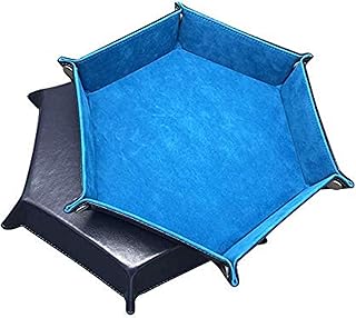 六角ダイストレイ ベルベット生地/PUレザー製 折りたたみ可能 サイコロマット 卓上 小物入れ 収納ボックス おしゃれ TRPG DND MTG カードゲーム テーブルゲーム (ブルー)