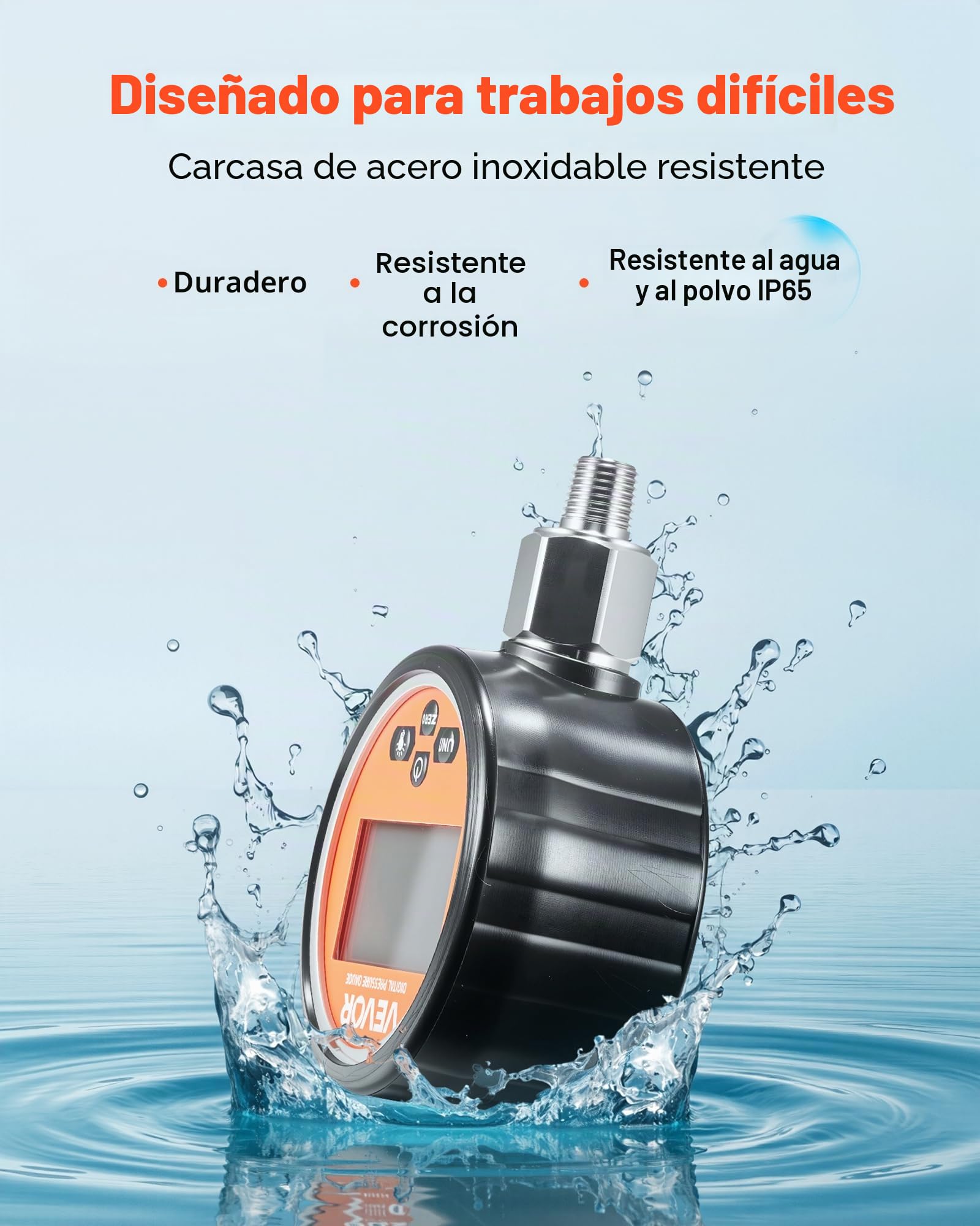 VEVOR Manómetro Hidráulico Digital 0 a 700 bar, Comprobador de Presión con Entrada de Base NPT, para Excavadoras y Maquinaria de Construcción, con Carcasa de Acero Inoxidable Cubierta Protectora