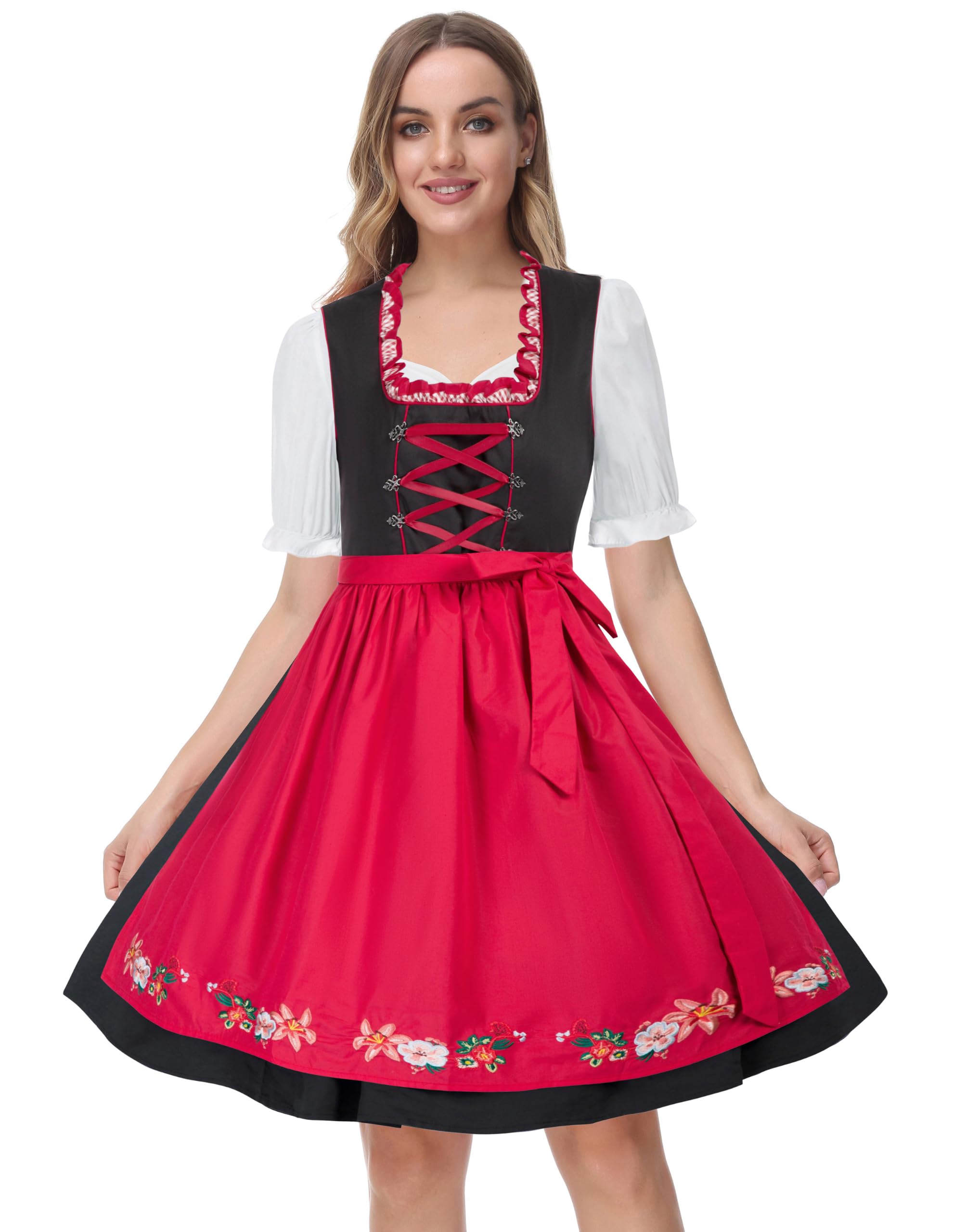 SCARLET DARKNESS Dirndl Damen Midi Trachtenkleid Oktoberfest Outfit