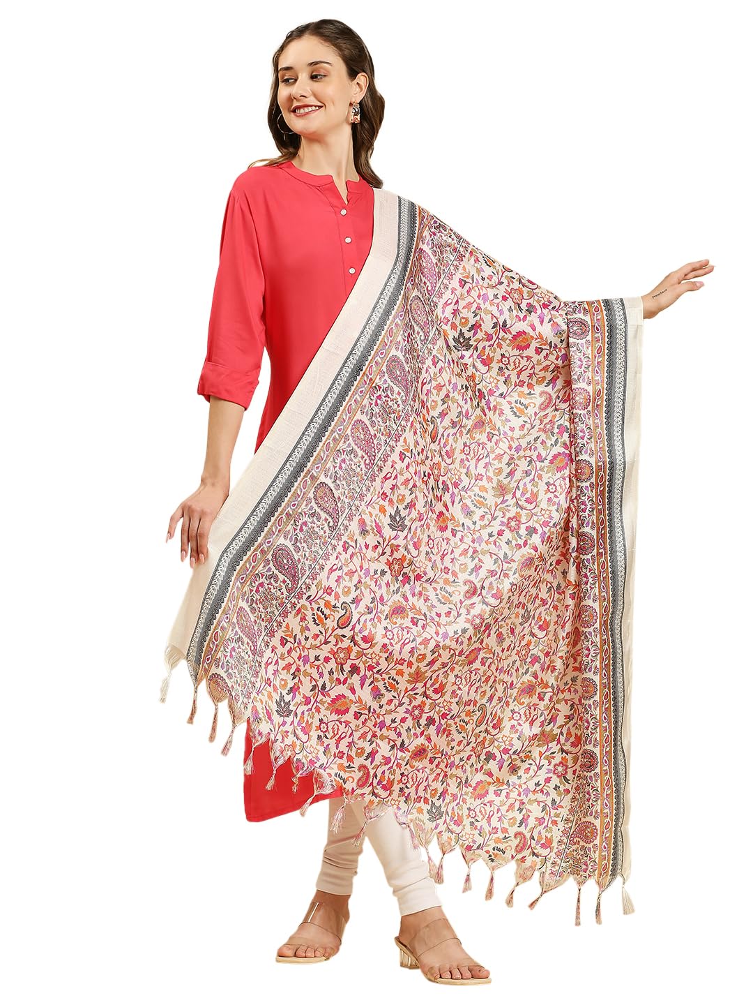 DUPATTA BAZAAR Women's Floral Silk Blend Dupatta