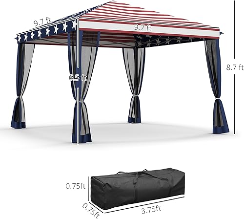 Miniatura 7 de Outsunny Tienda de campaña desplegable de 10 x 10 pies con red, cenador instantáneo, sala de pantalla con bolsa de transporte, altura ajustable,