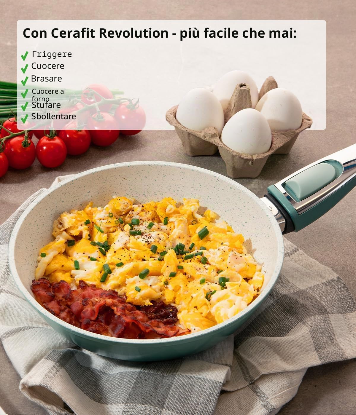Cerafit Revolution, set di padelle 7 pezzi da 20 + 24 + 28 cm, 2 coperchi in vetro, inserto in ceramica, antiaderente, manico rimovibile, adatto a tutti i piani cottura, induzione, forno, lavabile in