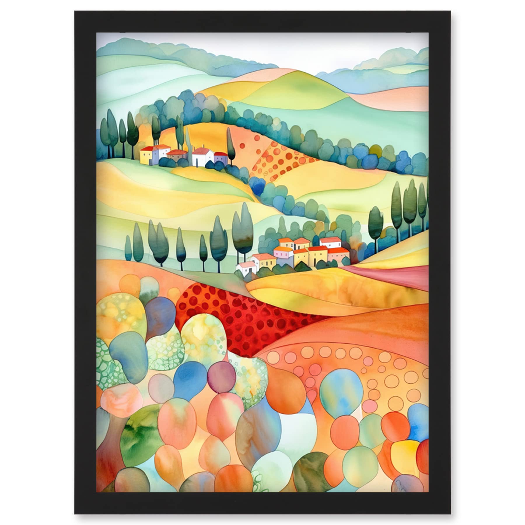 Artery8 Chianti Italy Rolling Hills Folk Art Artwork Framed Wall Art Print A4