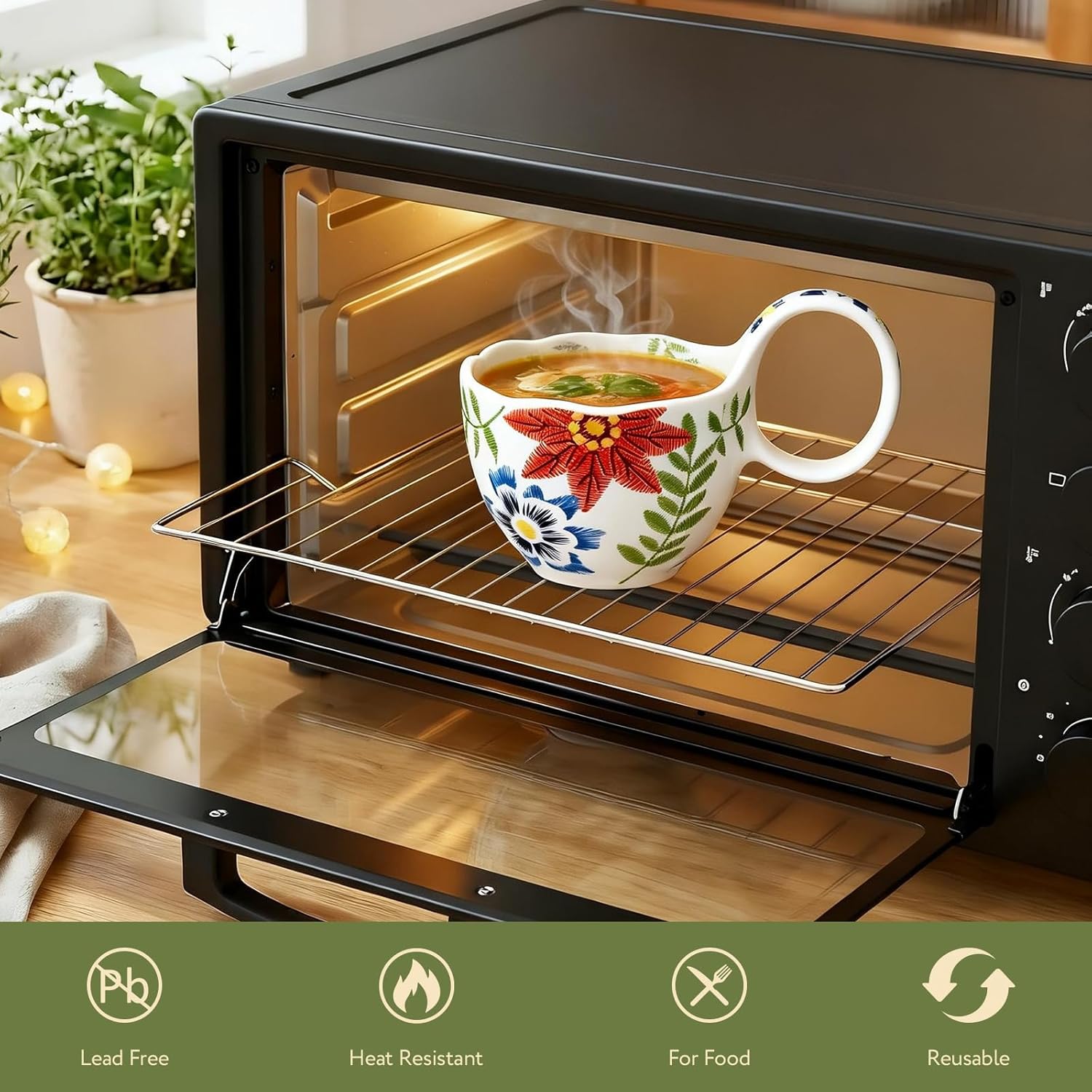 Handmade Ceramic Soup Bowls with Handles - Microwave & Dishwasher Safe, Easy-Grip Design - Great for Soup, Stews, Cereal, Yogurt, Ice Cream & Snacks, Gift Box Ready (Style 3)