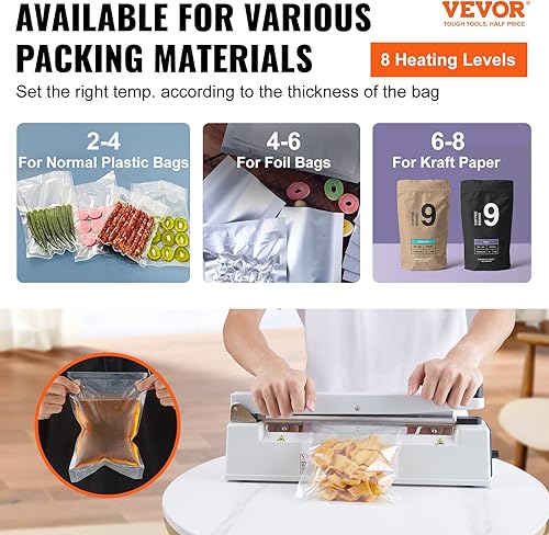 Miniatura 2 de VEVOR Sellador de impulso de 12 pulgadas, máquina de sellado térmico manual con modo de calefacción ajustable, selladores de bolsas de aluminio para