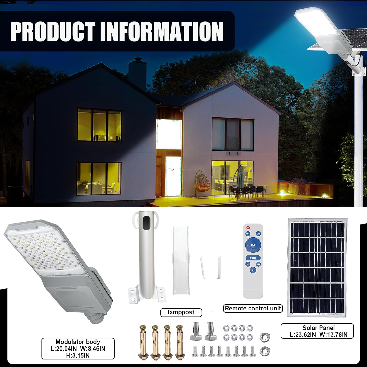 6000W Solar Street Light, IP67 Waterproof Solar Security Flood Lights Outdoor Parking Lot Lights Dusk to Dawn lámpara para Exterior for Street Yard Garden Stadium