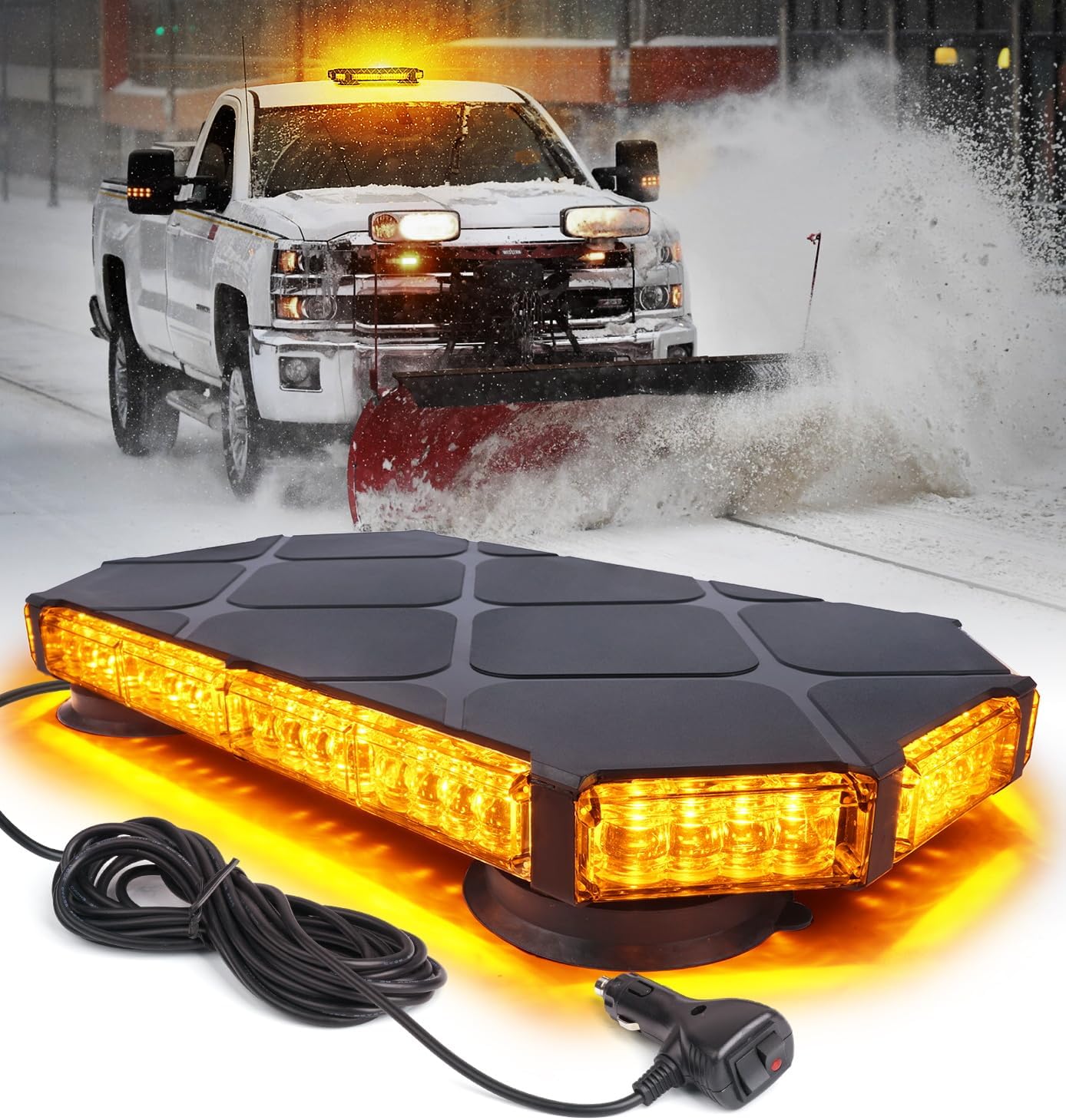 LUMENIX 56 LED Roof Top Strobe Beacon Lights Bar Rooftop Hazard Warning Emergency Safety Flashing Plow Light for Construction Vehicles Tow Commercial Trucks Postal Security Cars Snowplow - Amber