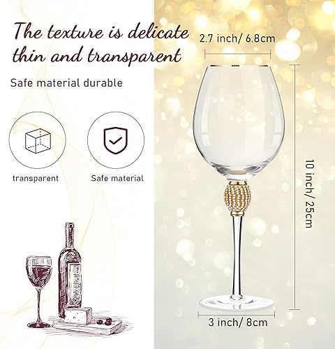 Miniatura 3 de Copas de vino tinto con diamantes de imitación con borde en forma de tulipán, cristalería de tallo largo para bodas, fiestas, aniversario (plateado)