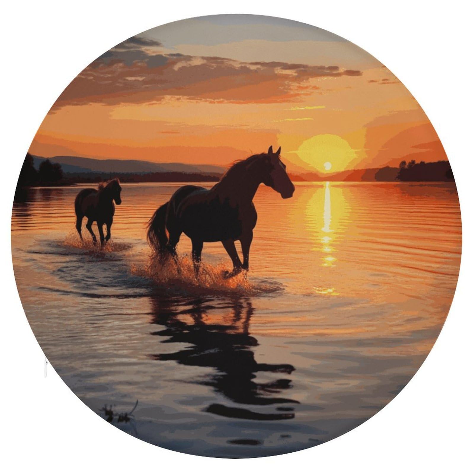 JTREHY Sunsets Lake Horses Cushion Soft Breathable Round Cushions Multi-Functional with Zipper Floor Pillows Cushion for Various Indoor Occasions Chair Pad