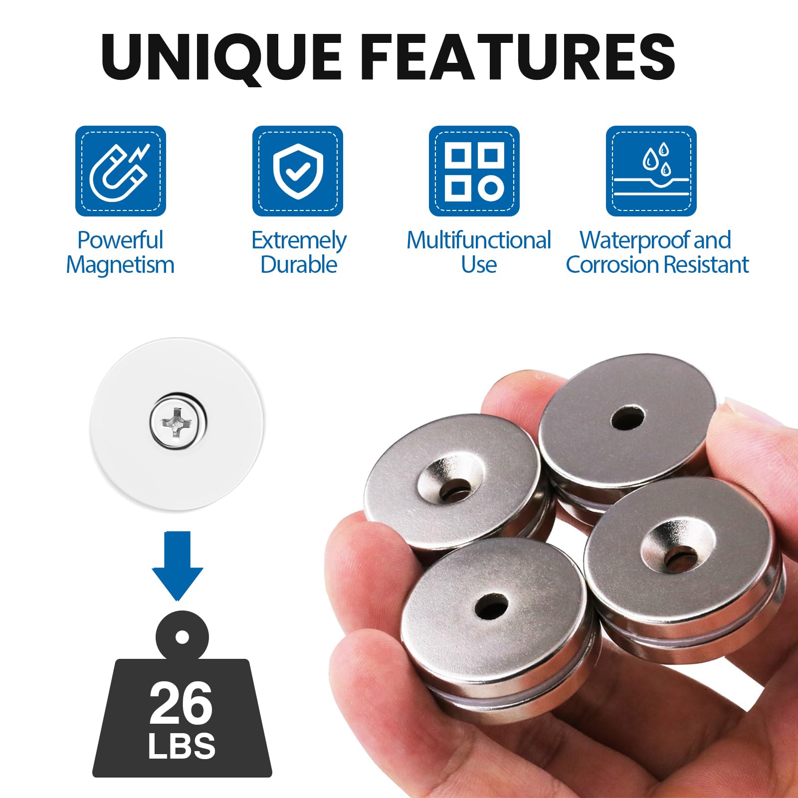 Disques en néodyme trou de vis à tête fraisée Aimants, 3,2 cm D X 0,5 cm H solide Permanent Rare Earth Aimants avec vis – Lot de 12