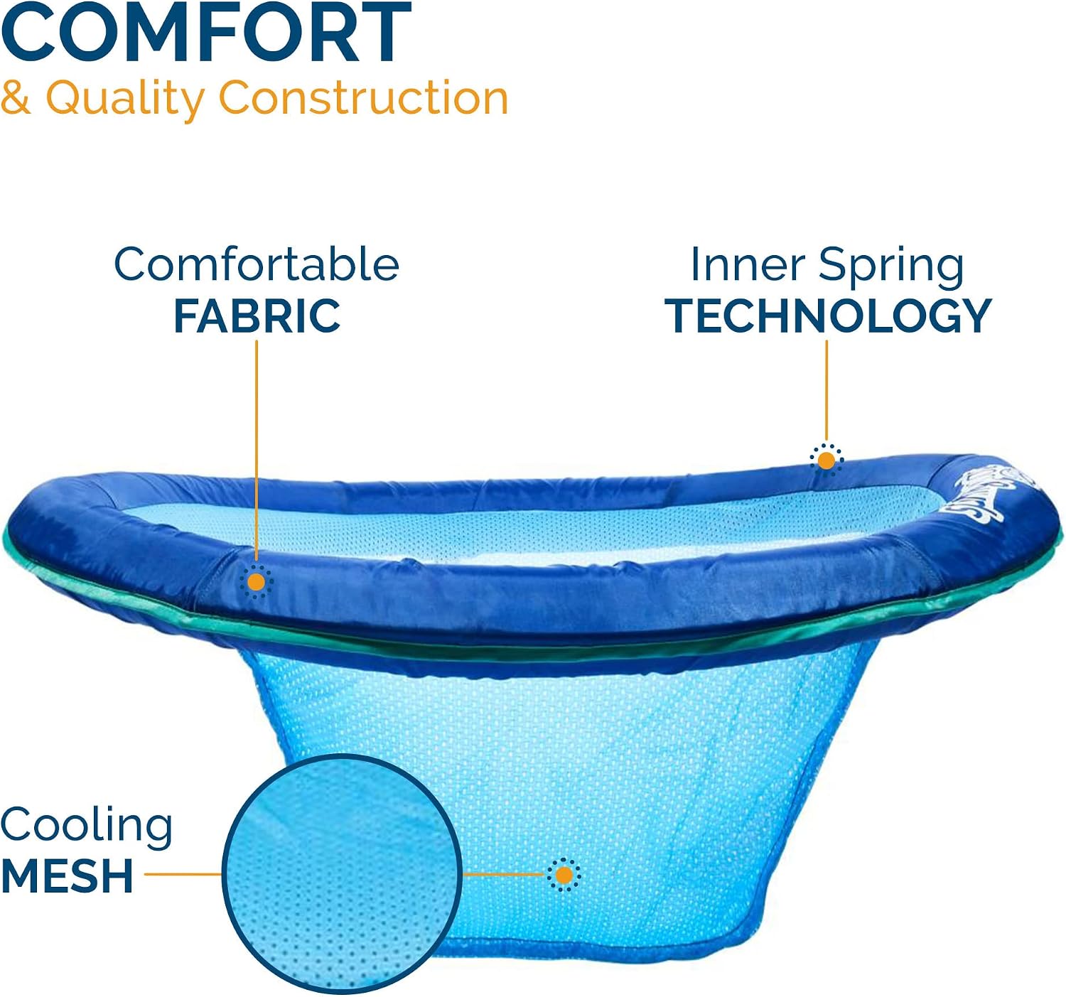 SWIMWAYS - SIÈGE PISCINE - SPRING FLOAT PAPASAN - Siège Gonflable En Tissu - Gonflage Facile Et Rapide - 6061308 - Siège Semi-Immergé - Adultes Et Jeunes 15 ans et + - Couleur Aléatoire