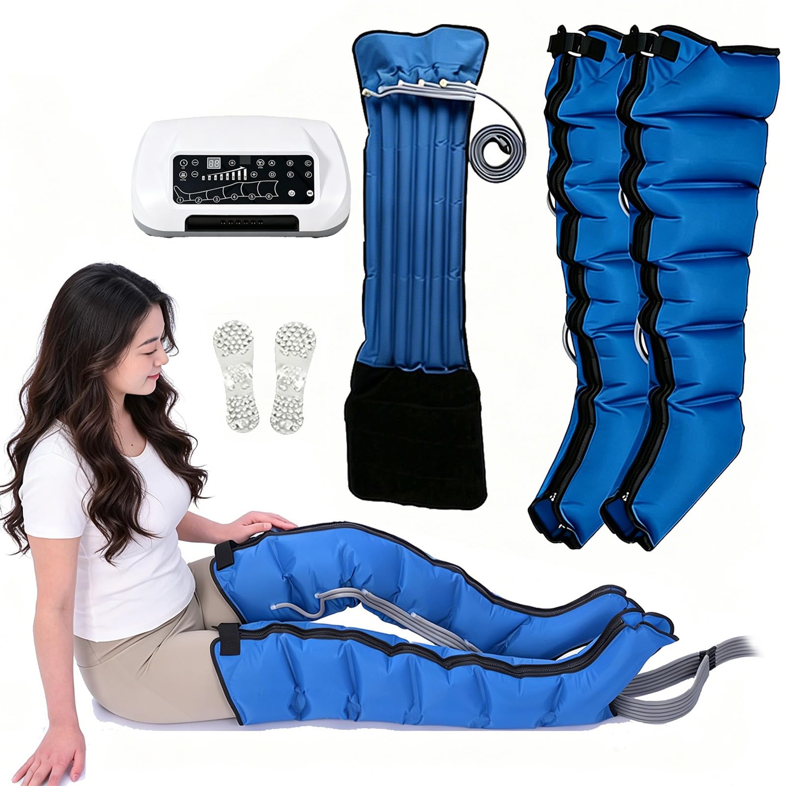 Joyfitness Compression Boots for Legs, Air Compression Therapy System for Leg Recovery, 6 Cavity Massager with Pressure Sensor, Wireless Remote, Auto Exhaust, Reduces Muscle Pain and Swelling