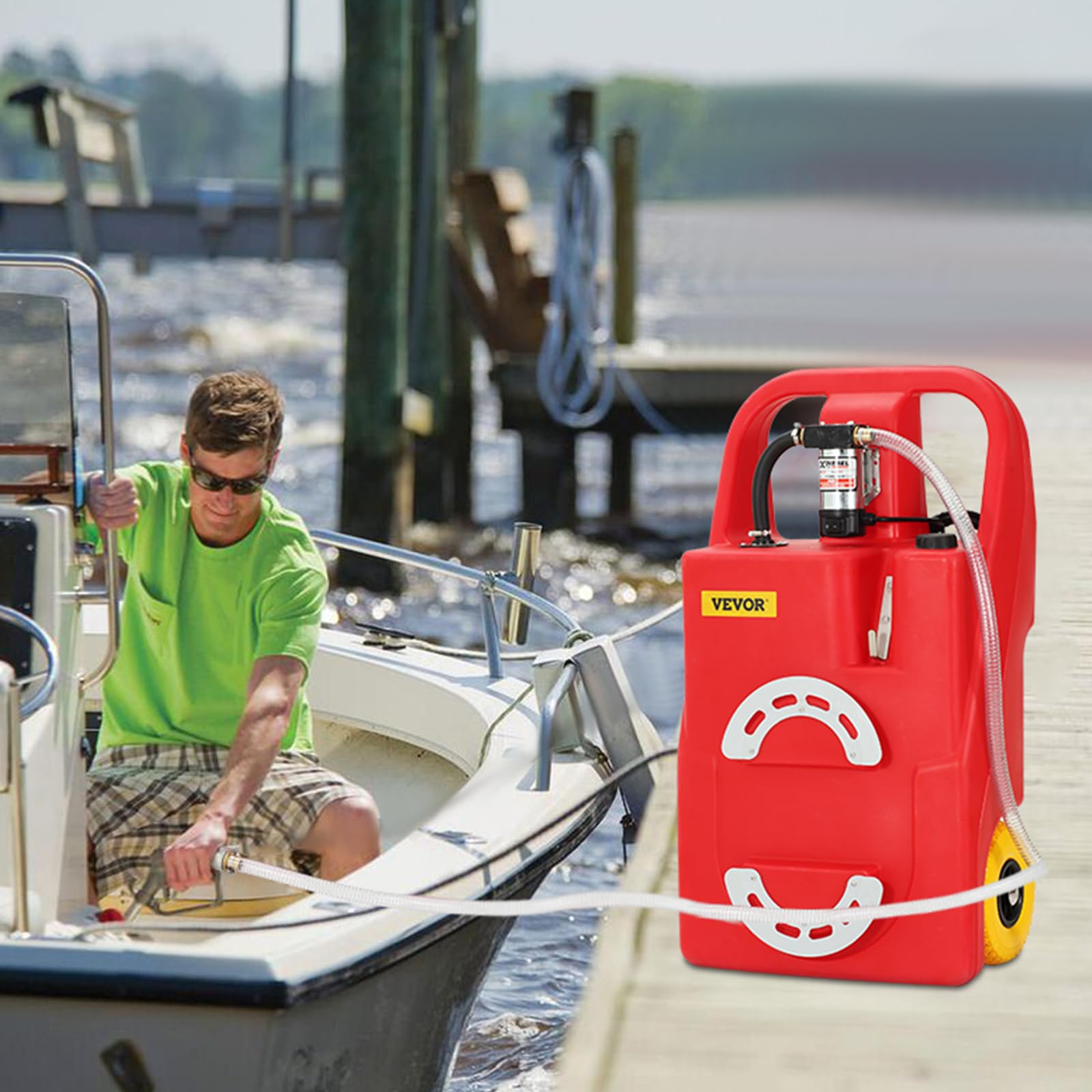 VEVOR Réservoir de carburant 32 gallons réservoir de stockage de carburant portable sur roues, pompe de transfert 12 V CC 140 W pour diesel uniquement avec tuyau 4 m, 40 L/min, pour camions, bateaux