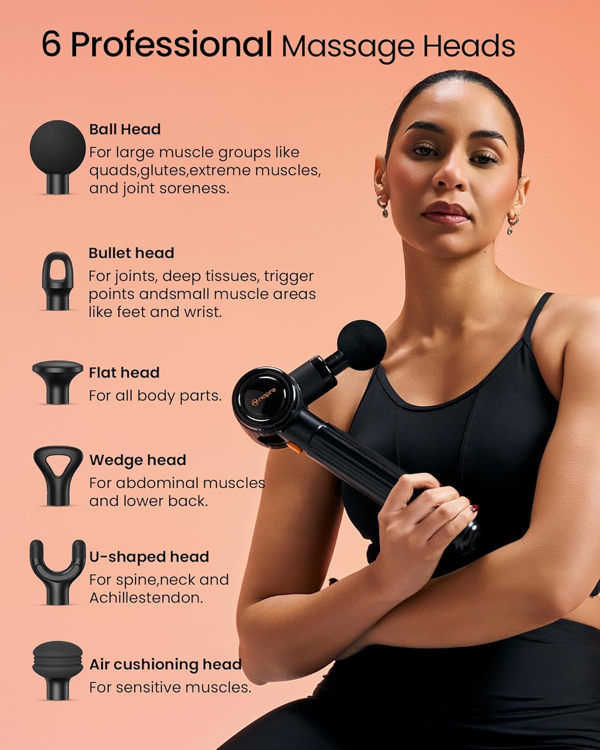 Massagepistole,Napre Massage Gun Massage Pistole mit Verlängerungs Griff und 3 Einstellbaren Winkeln,Muskel Percussion Massagegerät für Rücken/Nacken/Schulter Entspannung,Handmassagegerät,Schwarz