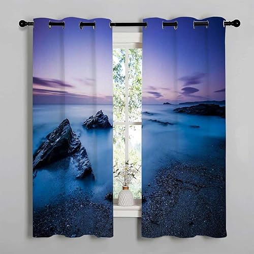 Cortinas para Sala Elegantes Modernas Mar y Cielo Paisaje Acordeón Divisor de Habitaciones Cortinas para Separar Cuartos 63 pulgadas de ancho por 63