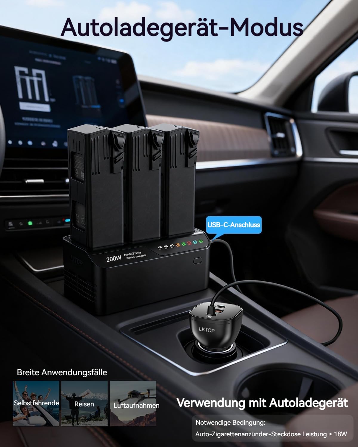 LKTOP 200W Mavic 3 Pro Serie Akkuladestation, Mavic 3 Ladegerät (3,5-Fach superschnell) für DJI Mavic 3/Pro/Classic/Cine/Pro Cine/Enterprise/Thermal Drone, Controller, Hub (Laden von 3 Akkus: 1 Std)