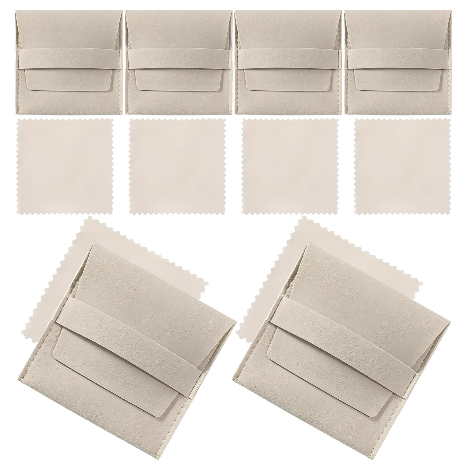 ULTECHNOVO Bolsas de Microfibra para Joyas con Correa Fija, 120 Unidades, Estilo sobre Beige, Material Doble Cara, para Embalaje y Organización de Collares y Pulseras