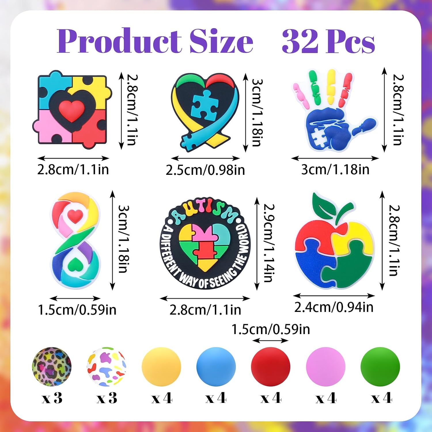 Colorful Silicone Beads Set,32Pcs Autism Theme Bulk Silicone Bead Irregular Spacer Beads for Bracelets Craft Autism Awareness Activity image 2
