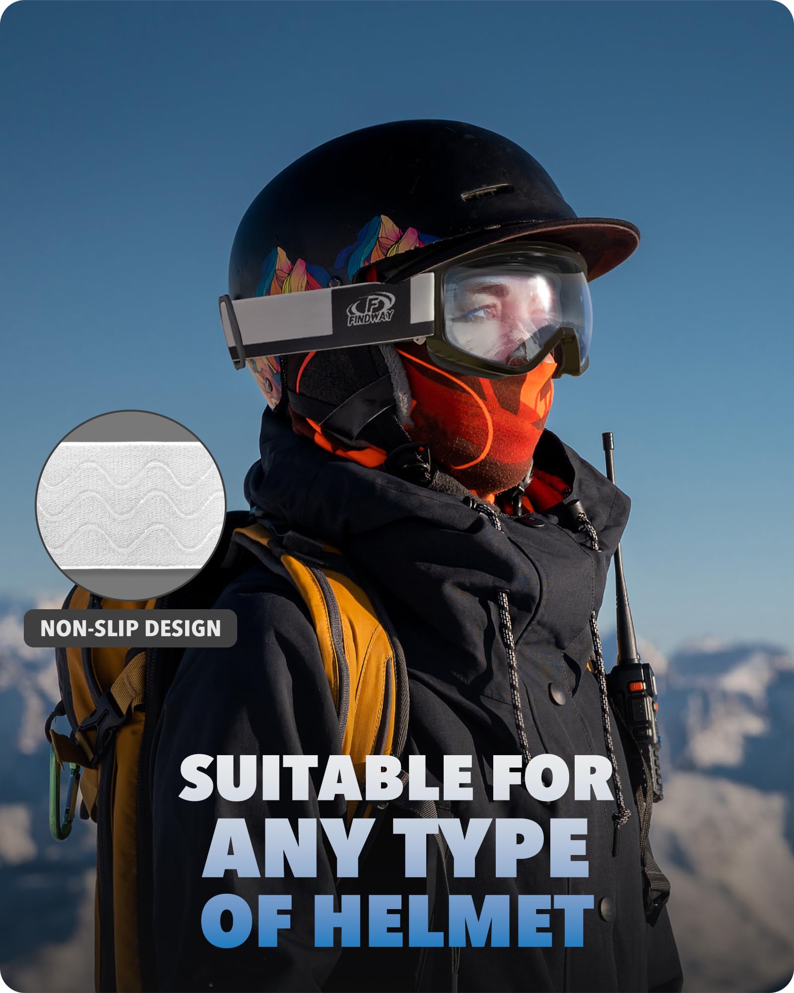 Findway Maschere da Sci, Occhiali Sci Donna Uomo, Maschera da Snowboard e Sci per Occhiali da Vista OTG,Anti-UV Protezione UV Anti-Nebbia Specchiato Sfericamente