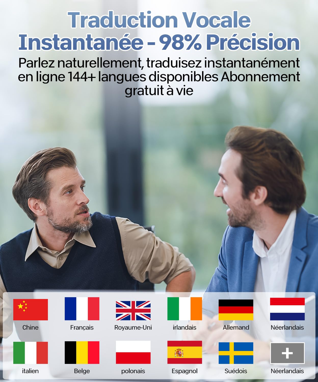 Ecouteur Traducteur AI Instantané -Prise en Charge de 144 Langues & Traduction en Temps Réel,48h Autonomie,Bluetooth 5.4 Ecouteur Traducteur Temps Réel, Parfait pour Voyage, Réunions, Écoles