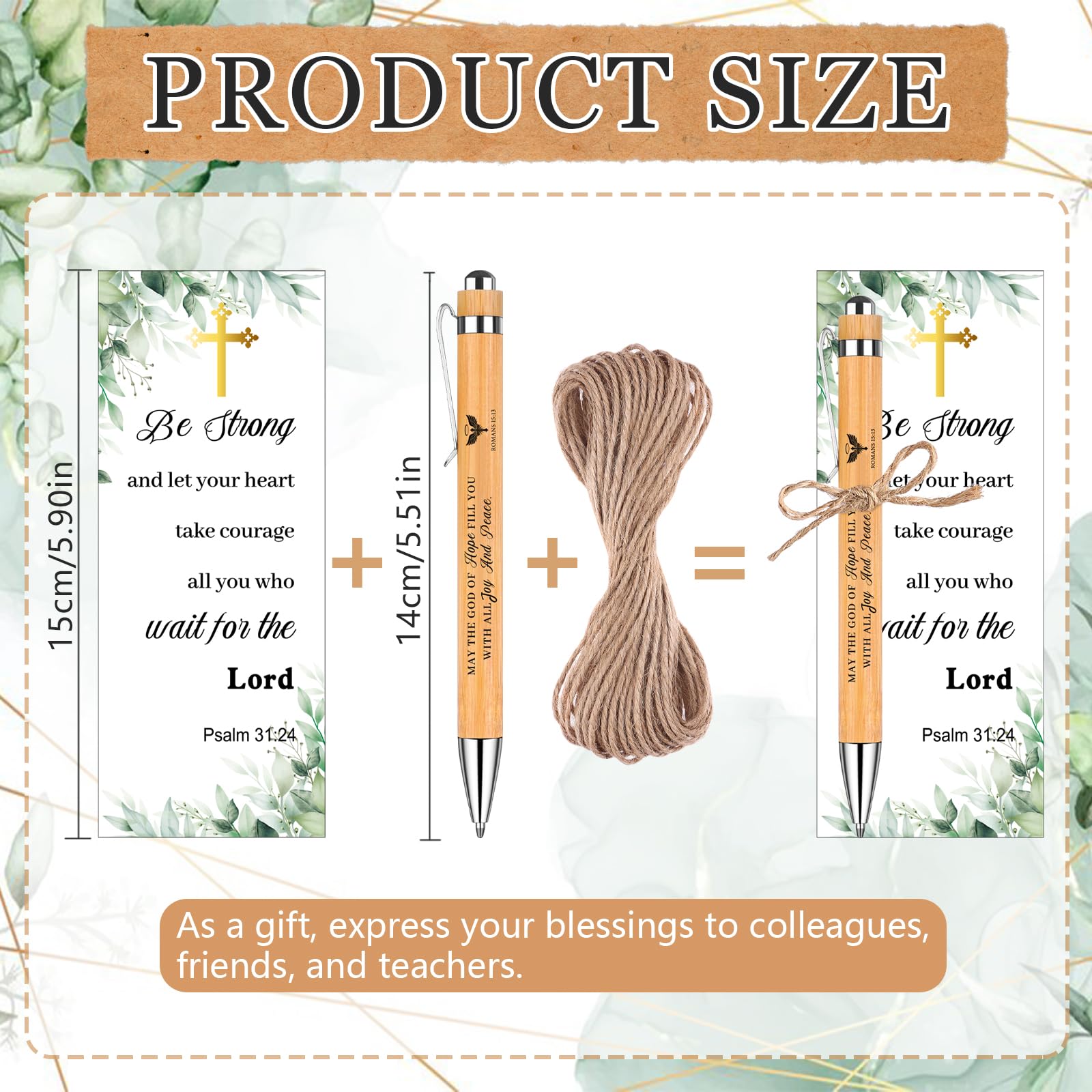 HAOWANWW 60Pcs/30 Bible Gifts Set Bible Pens Christian Bamboo Pen Christian Gift Set Bulk Gifts for Staff Appreciation 30 Wooden Bamboo Pen 30 Inspirational Scripture Quote Cards 10m Twine - Image 2