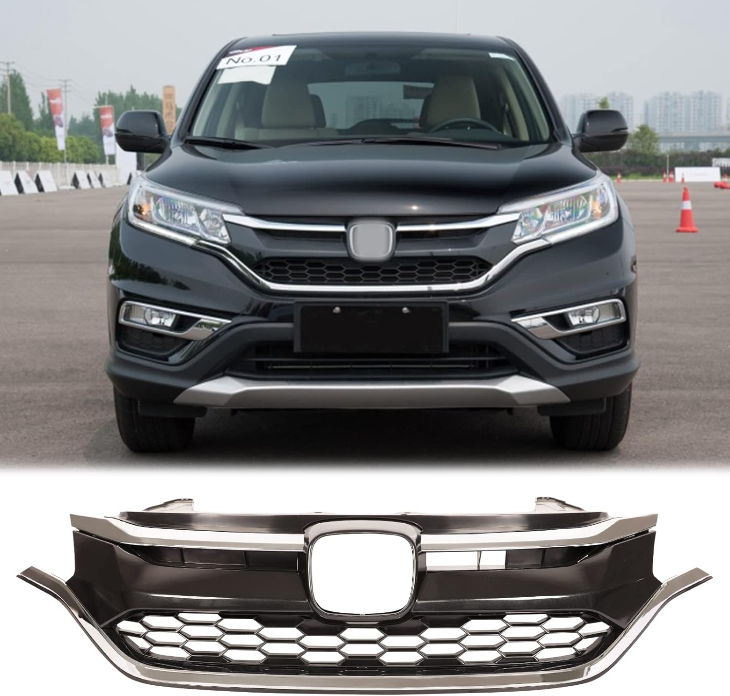 PENSUN Front Bumper Mesh Hood Upper Lower Grille Grill Fit for 2015 2016 Honda CRV CR-V W/Chrome Trim