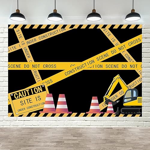 Miniatura 6 de Telón de fondo con temática de construcción para fiesta de cumpleaños temática de construcción, MEETSIOY Dump Truck Digger Zone para niños, fiesta