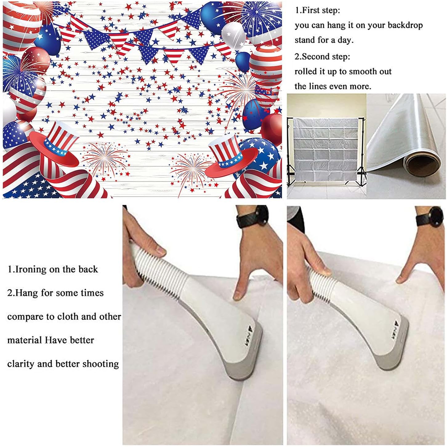 American Flag Stars Stripes Ballon 4th of July Patriotic Independence Day Photography Backdrops Patriotic Veterans Day Prom Birthday Party Decor Supplies Studio Photoshoot Props (7x5FT(210x150cm))