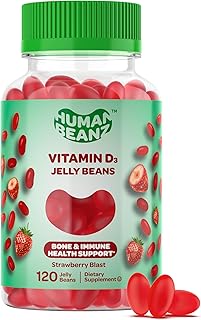 Vitamin D3 Jelly Bean Gummies for Adults, Immunity Support, 2000 IU Vitamin D, Nutritional Vegetarian Supplements, 120 Strawberry Blast Jelly Beans, Kosher