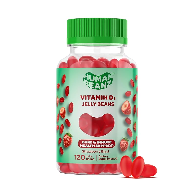 Human Beanz Suplemento de vitamina D3 em gomas para adultos, 2000 IU, sabor morango, 120 unidades