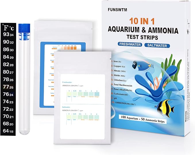 150PCS Aquarium Ammonia Test Strips, 10 in 1 Ammonia Test Kit for Aquarium Water