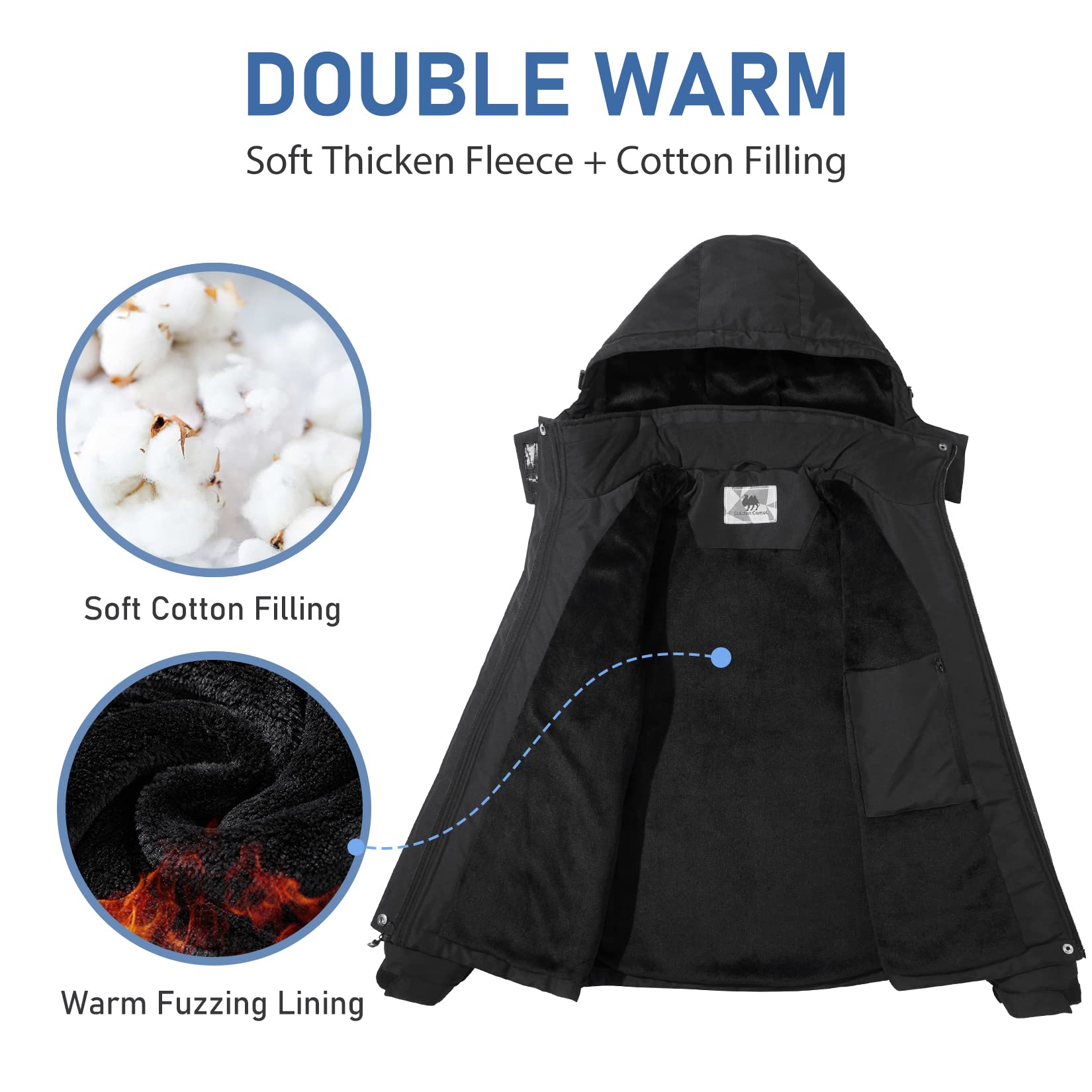 GOLDEN CAMEL Women's Winter Jacket Windproof Ski Snow Coats Waterproof Thicken Parka Rain Jackets Warm Puffer Coat