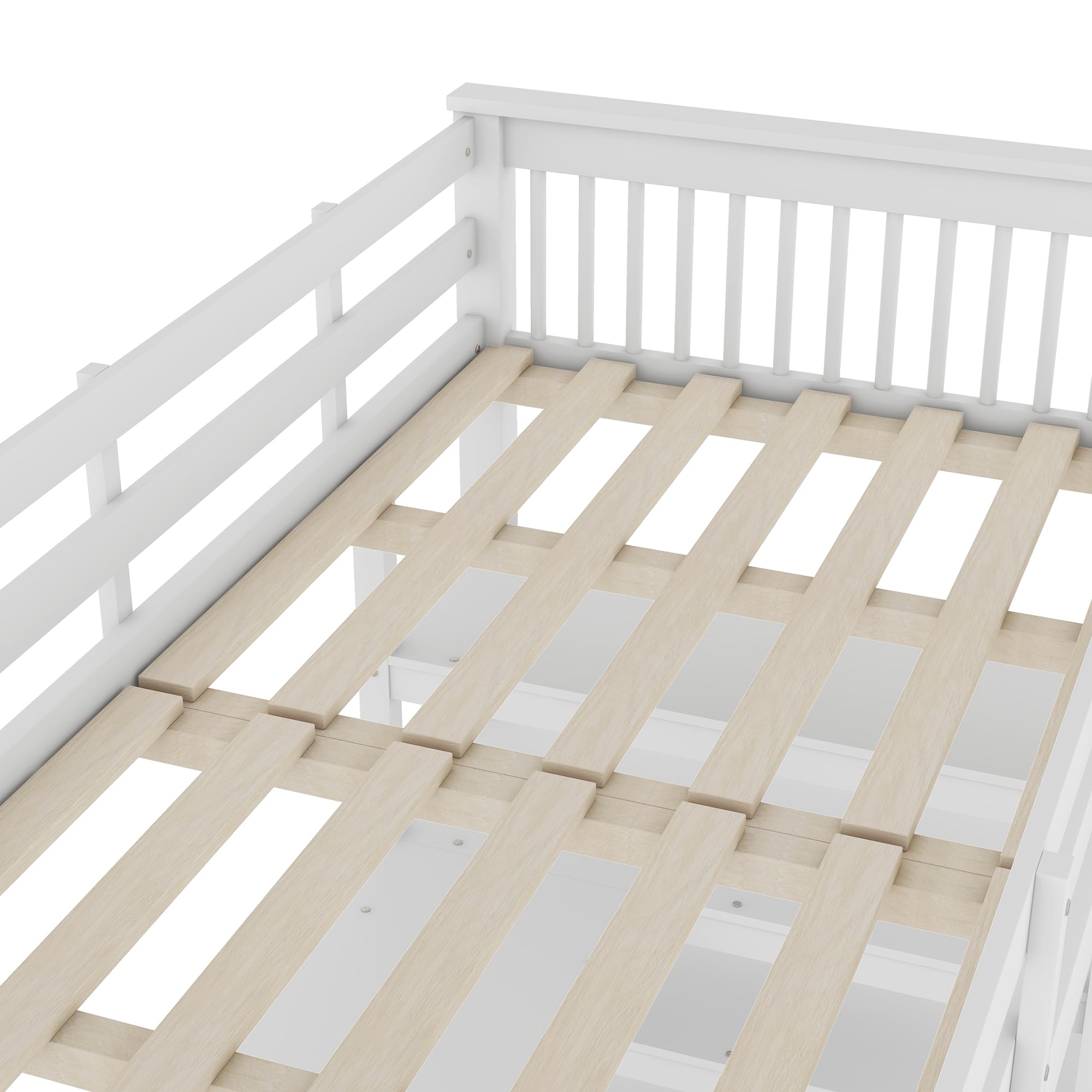 Letto a castello, letto a soppalco per bambini con rete a doghe in legno, con scale, ripiani e scrivania sotto il letto (bianco, 90 x 200 cm)