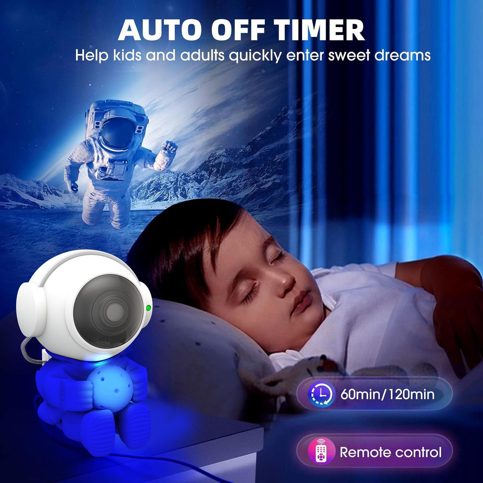 1 Stück Astronaut Galaxy Star Projektor - Weiß Astronaut Halten Ball Sternennachtlicht mit Fernbedienung, Einstellbare Timing Helligkeit für Schlafzimmer Gaming Zimmer Dekoration Geschenk