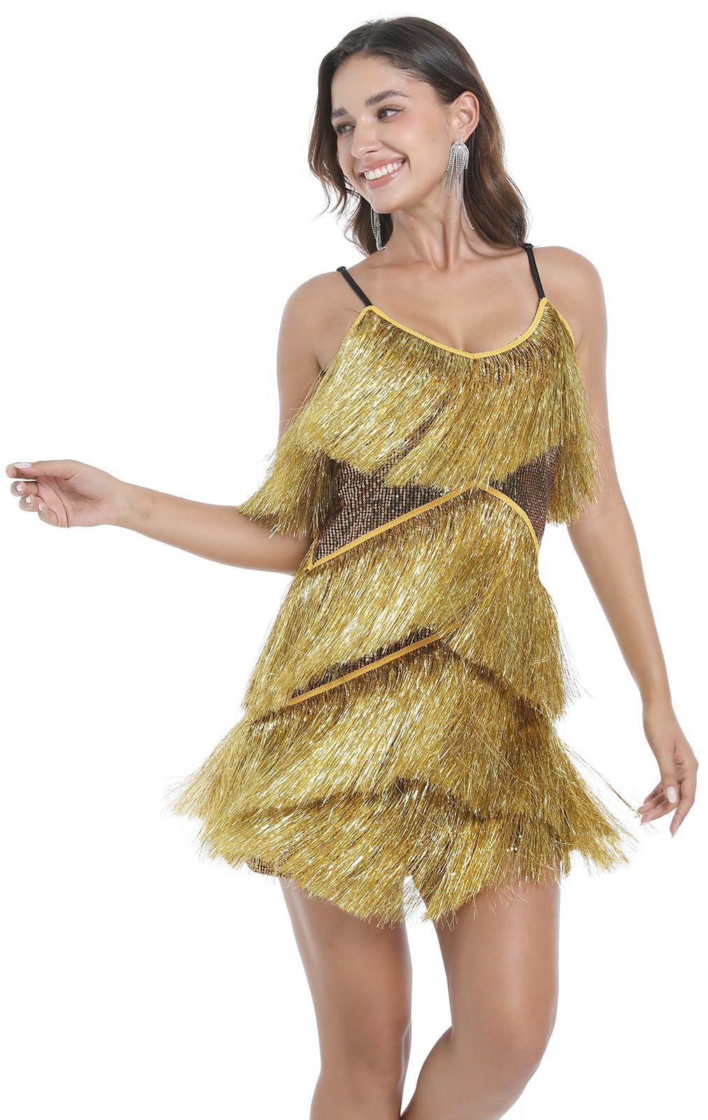 Women Flapper Dresses 1920s V Neck Beaded Fringed Great Gatsby Club &amp; Night Out Dresses