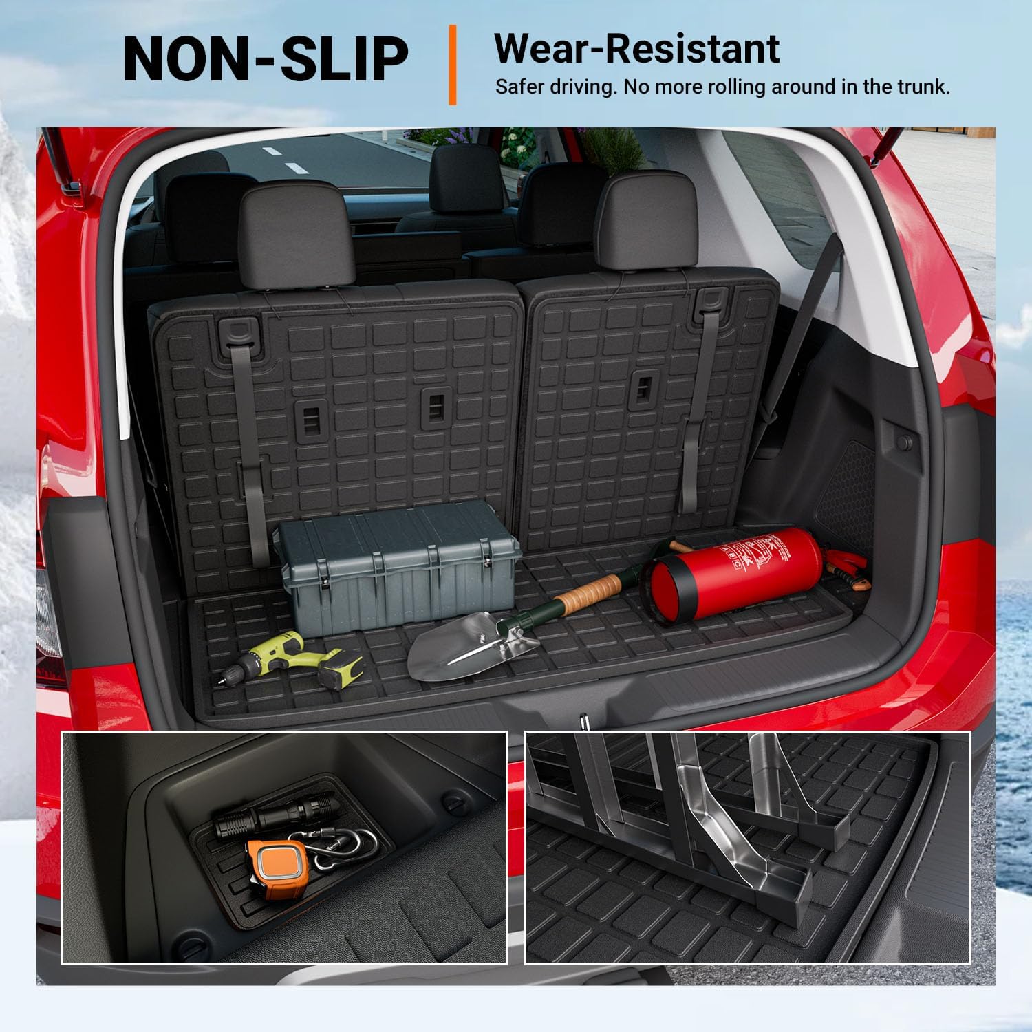 powoq Cargo Mat Compatible with 2023-2026 Honda Pilot Cargo Liner Back Seat Protector Trunk Mat TPE Trunk Liner Replacement for 2023-2026 Honda Pilot Accessories (Trunk Mat with Backrest Mats)