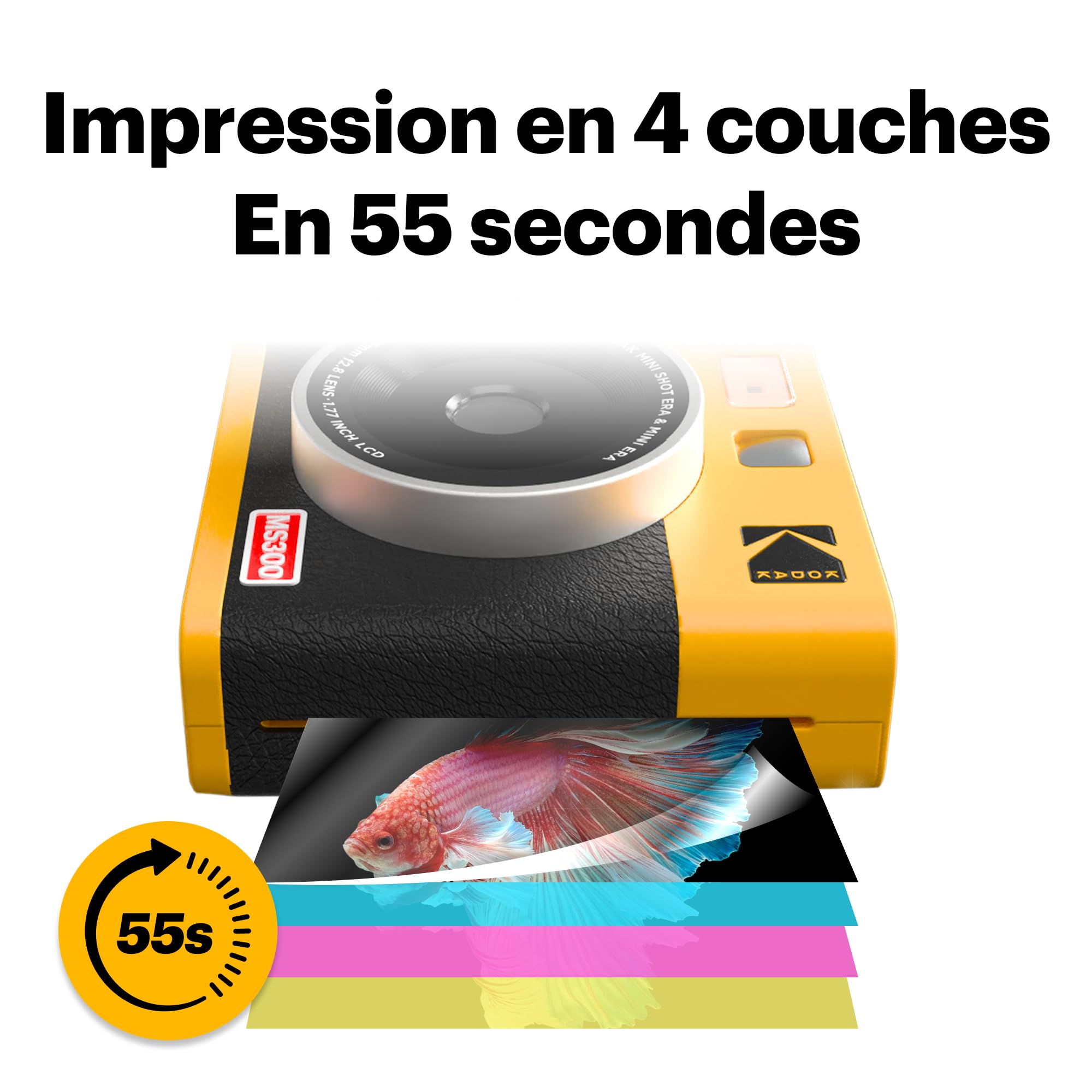 KODAK Mini Shot 3 Era 4PASS 2-in-1 Appareil Photo Instantané et Imprimante Photo Portable (7,6x7,6cm) Appareil Photo + Paquet avec 38 Feuilles, Noir