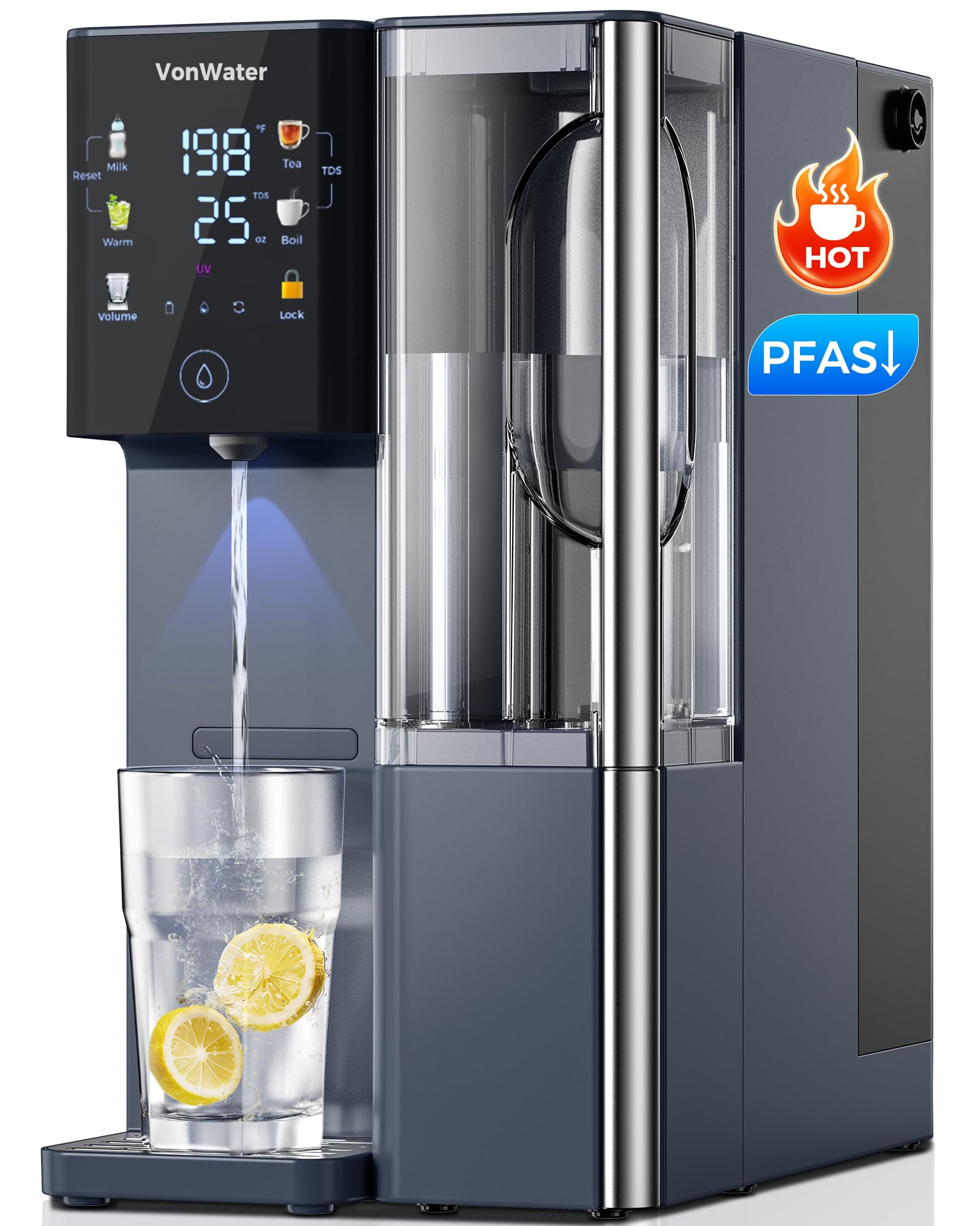 VonWater CT910H Reverse Osmosis Water Filter Countertop, 3S Instant Hot RO Water Filtration System, 7-Stage Water Purifier with Portable Pitcher, NSF/ANSI 372,42,58, Reduce TDS PFAS, No Installation