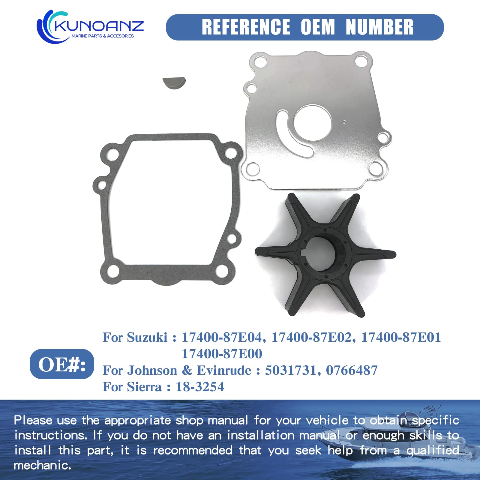 Water Pump Impeller Kit – Fits Suzuki Outboard 60/70 HP 4-Stroke – OEM 17400-87E04 – Candy Marine – Taiwan