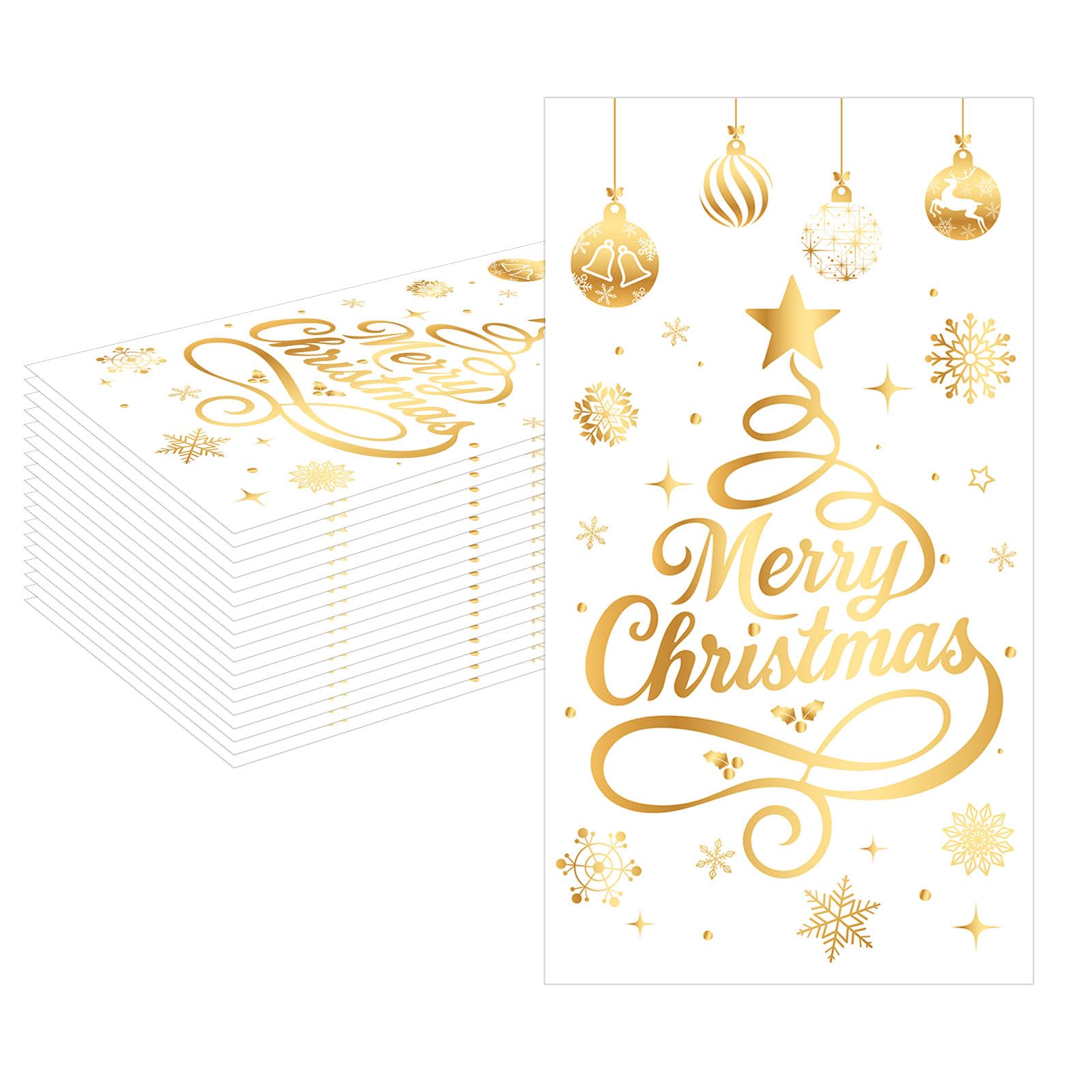 MORAINJAY 40 PCS Christmas Party Napkins, Christmas White Gold Paper Napkins for Xmas Winter Party, Birthday Tableware Decorations Supplies