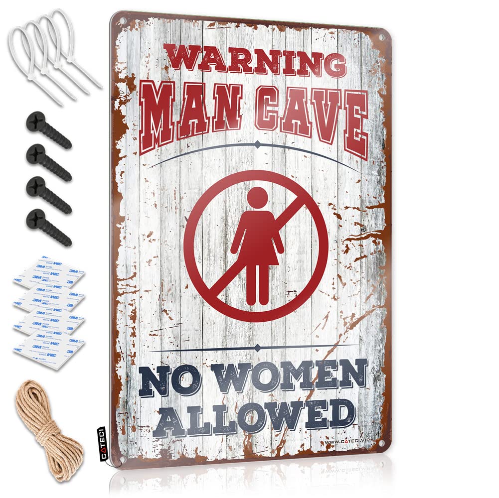Fzfn Women's Colour Metal Wall Decoration Farmhouse Vintage Wall Art, Best Retro Nice Tin Sign For Home Bar | 8X12 Inch Warning Man Cave No Allowed Perfect For Barn Decor(20X30cm)