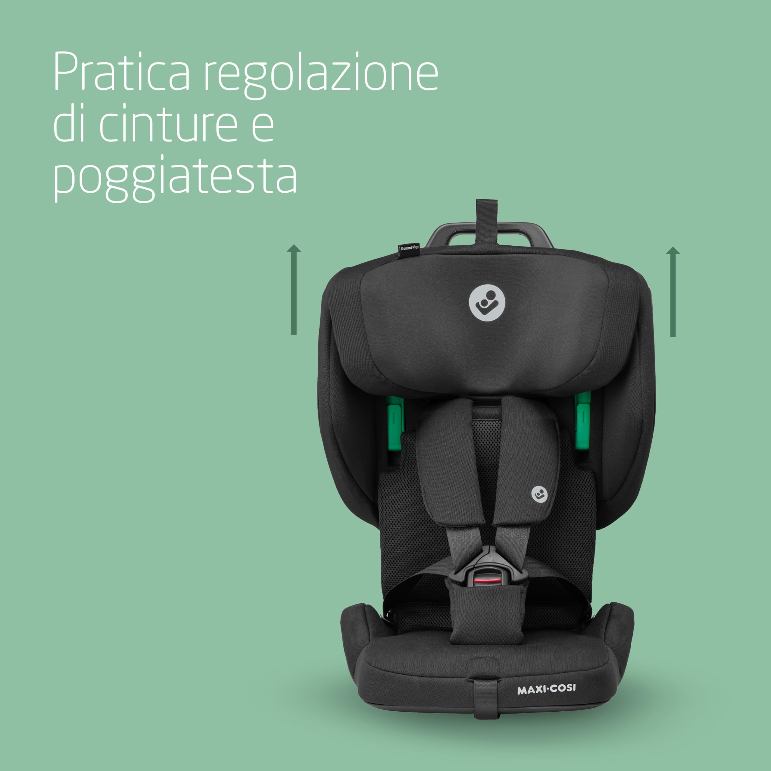 Maxi-Cosi Nomad Plus, Seggiolino Auto Pieghevole, 15 mesi - 4 anni, 76 - 105 cm, Seggiolino da Viaggio Portatile, Compatto, Leggero, Protezione dagli Impatti Laterali, Authentic Black