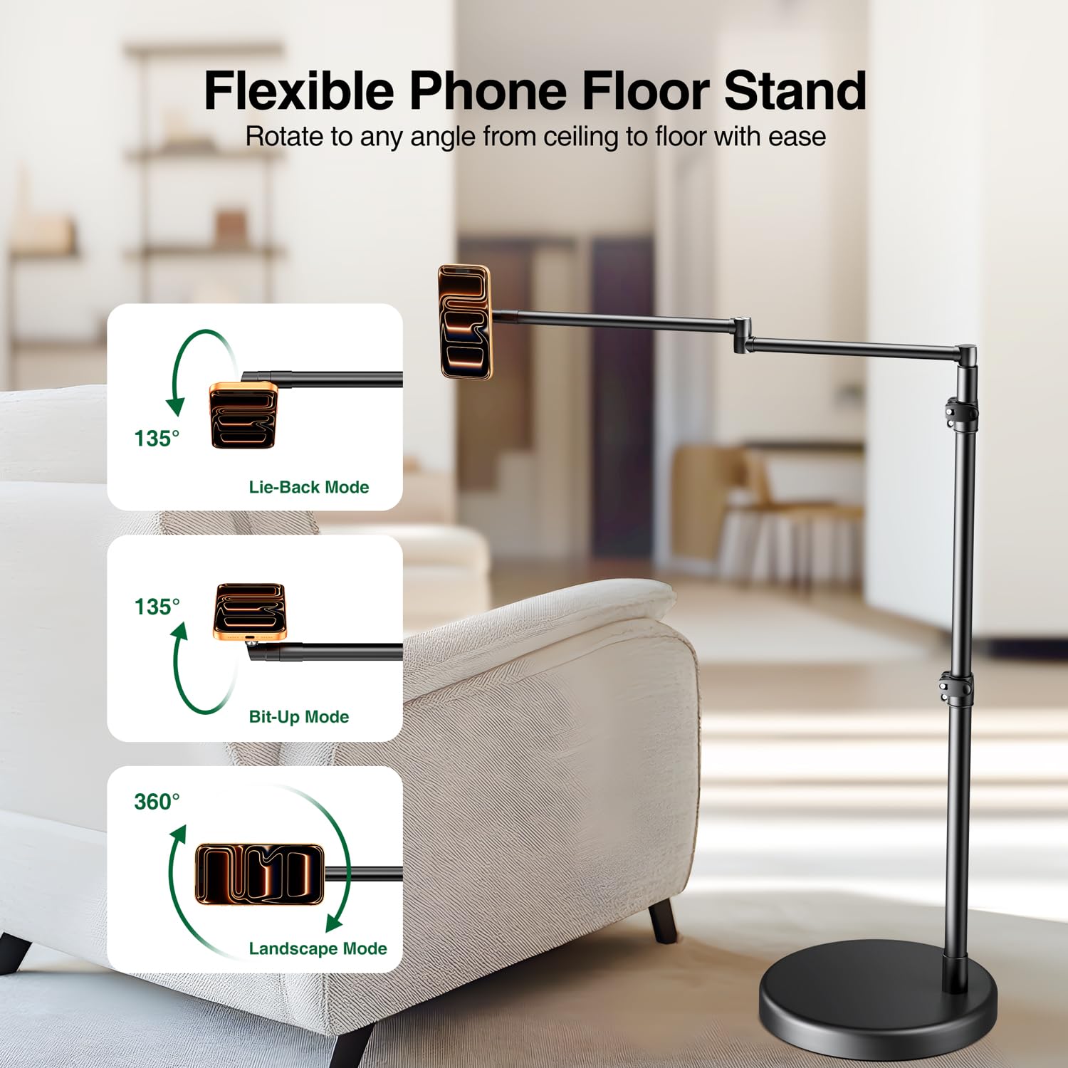 elitehood Soporte magnético fuerte de aluminio para teléfono para cama con base resistente, brazo de 25 pulgadas de largo, soporte de iPhone resistente para cama, sofá reclinable, soporte de teléfono