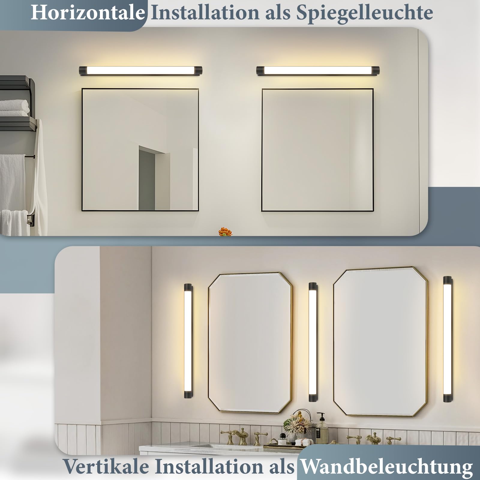 Homefire Lampada a LED per specchio da bagno 50cm 10W Lampada per | specchio da bagno Nero 3000K Impermeabile IP44 Lampe da parete moderna Applique per corridoio Soggiorno Armadio