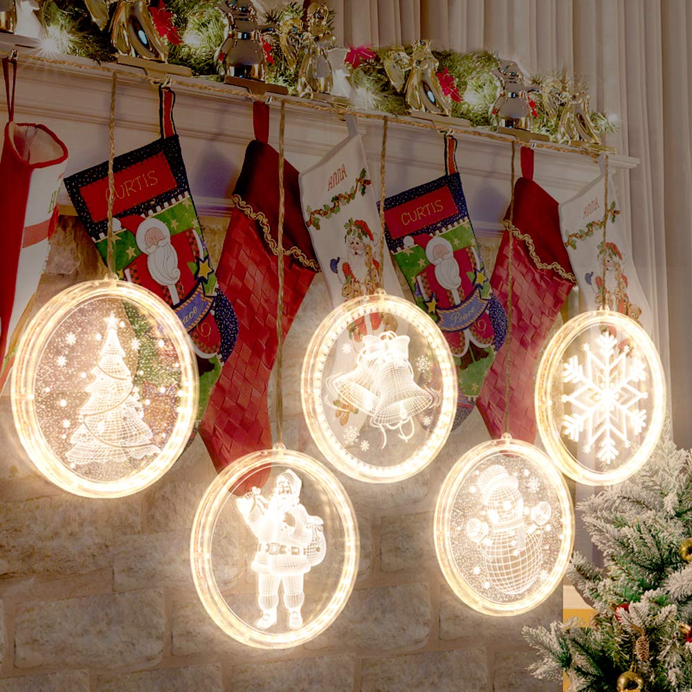 Luces de noche de Navidad colgantes, 5 luces de cortina 3D con control remoto para exteriores, luces de cadena para interiores, lámpara de cadena de hadas para ventana, luces de decoración de Navidad